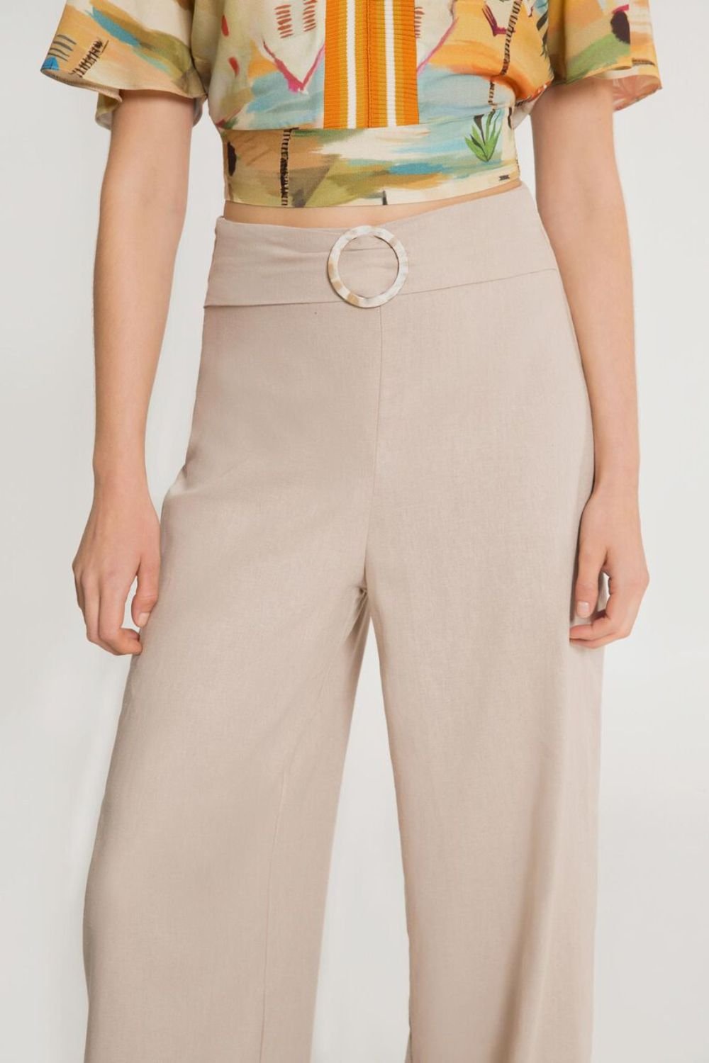 Calça Feminina Pantalona em Linho com Cinto - Etiqueta Modas