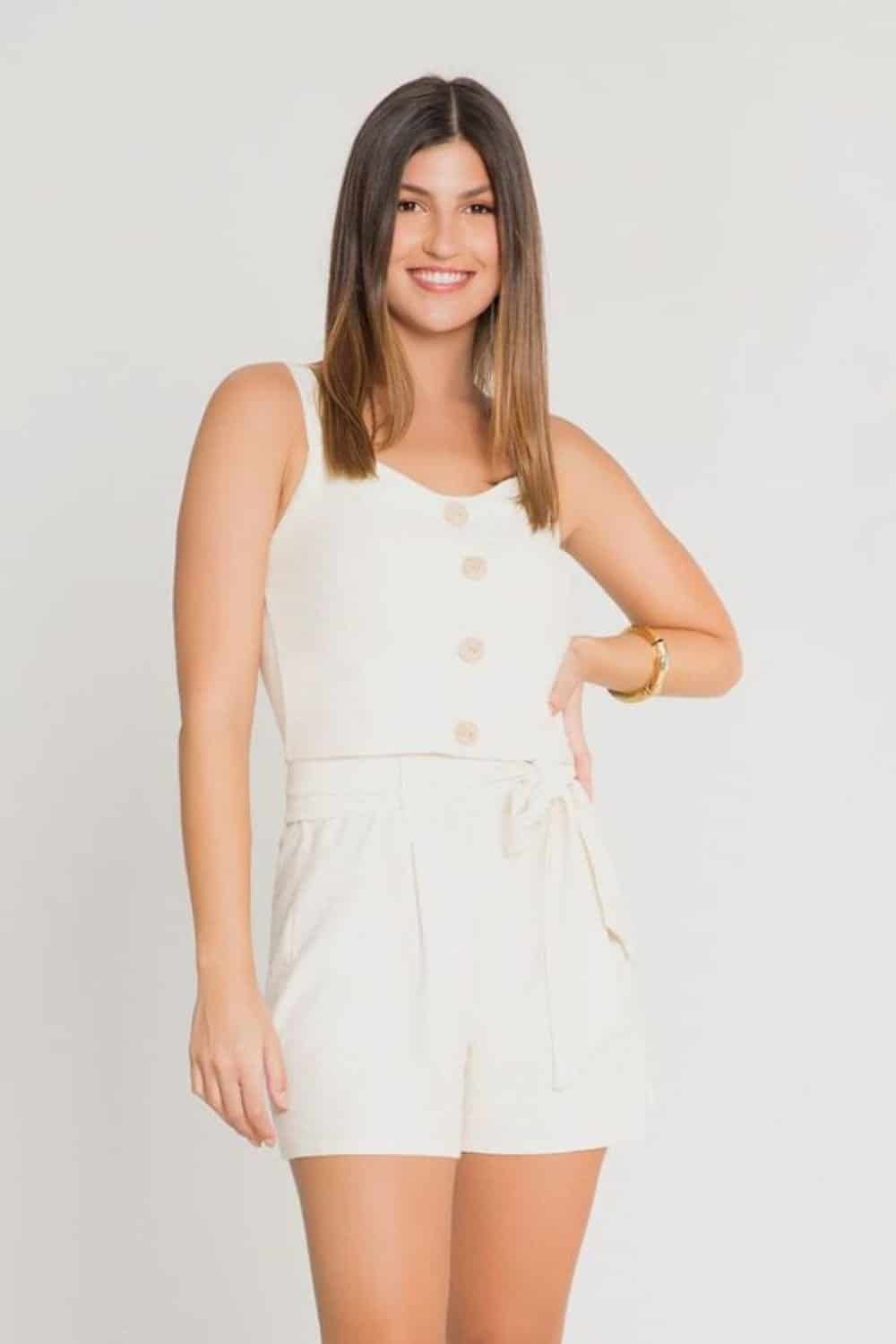 Conjunto Feminino Cropped e Short em Linho - Etiqueta Modas