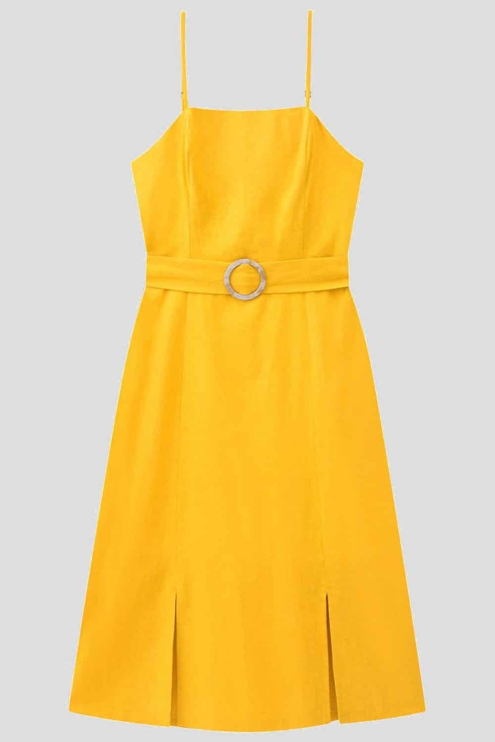 Vestido Feminino Midi em Linho com Cinto - Etiqueta Modas